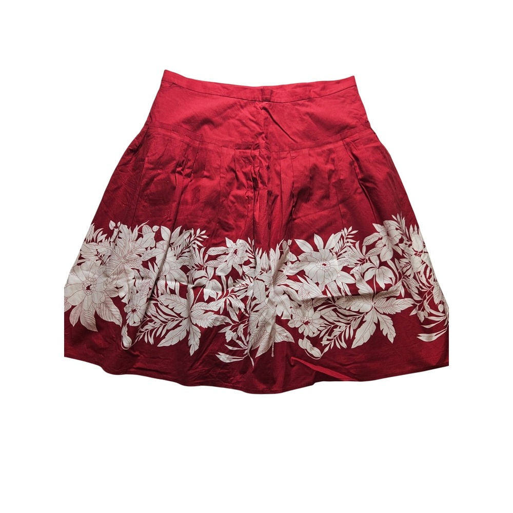 BCBGMAXAZRIA Red White Tropical Floral Pleated A-Line Skirt Size 6‎ Knee Length